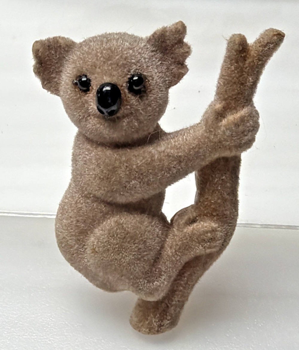 Vintage Flocked Koala Bear Pin Brooch Black Brown